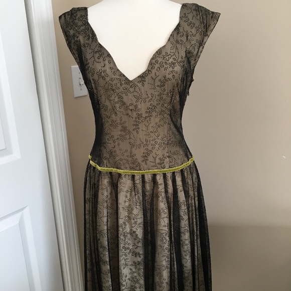 Cream Lace Tea Length Dress